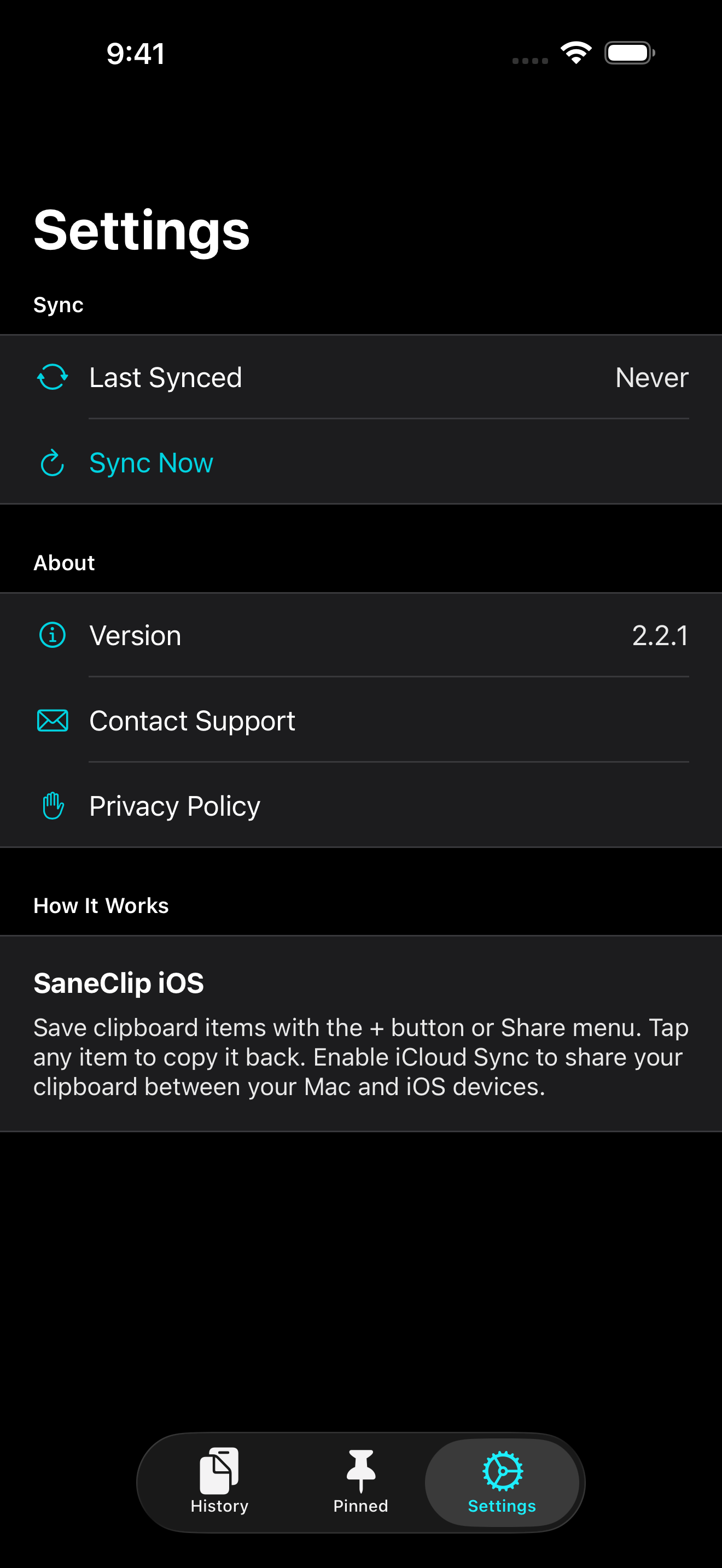 SaneClip iOS - Settings